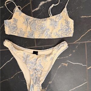 Triangl Swimwear Cream and Blue Bikini